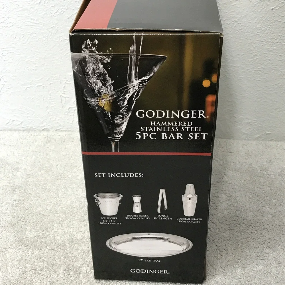 Godinger Bar Set Silver Hammered Stainless Steel 5pc 92310